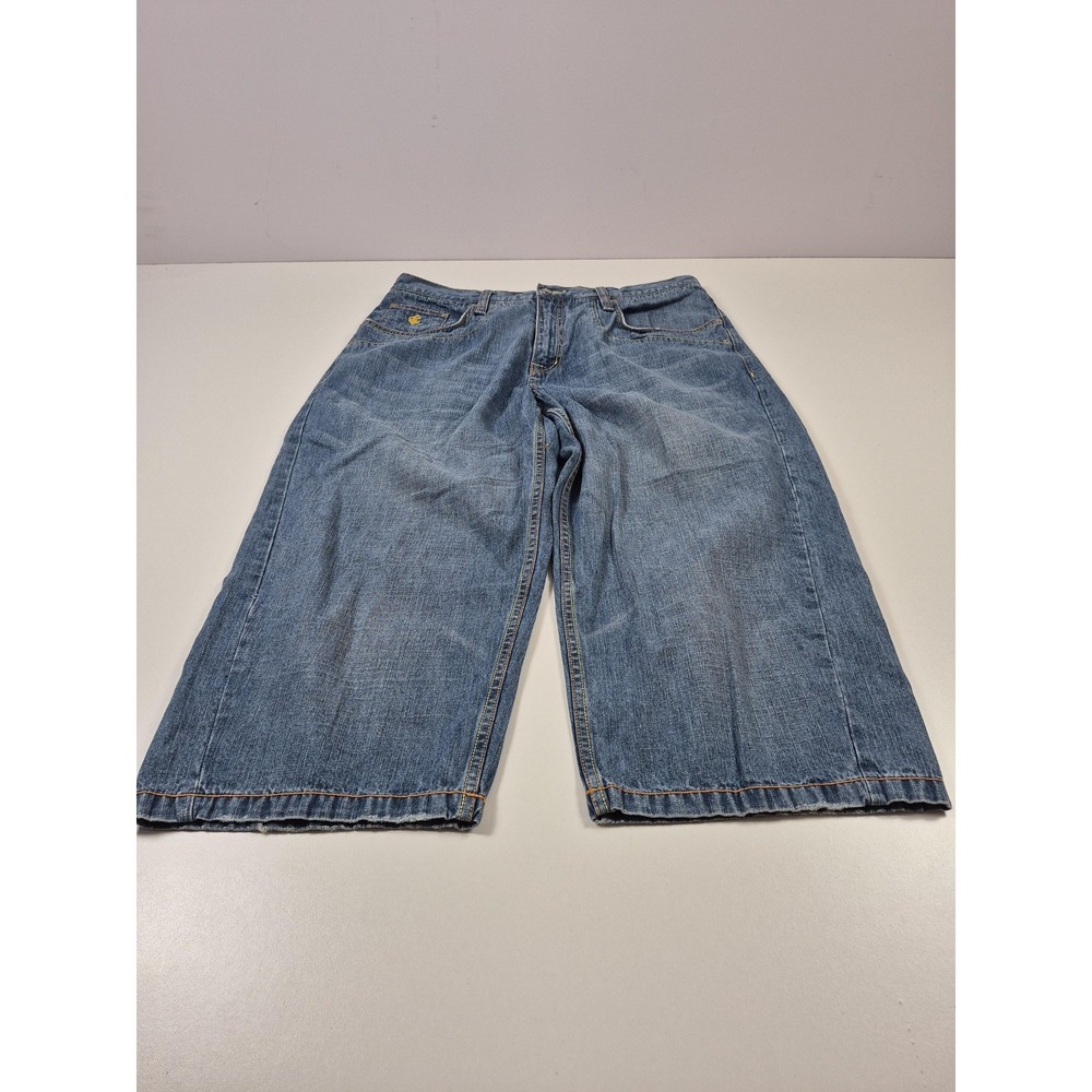 Rocawear Denim Bermuda Shorts Mens 38 Blue Relaxed Fit Hip Hop Embroidered Y2K